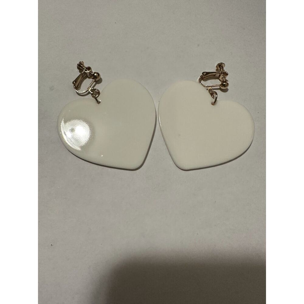 Womens Fashion Jewelry White Heart-Shape Screw Clip On Drop Dangle Earrings